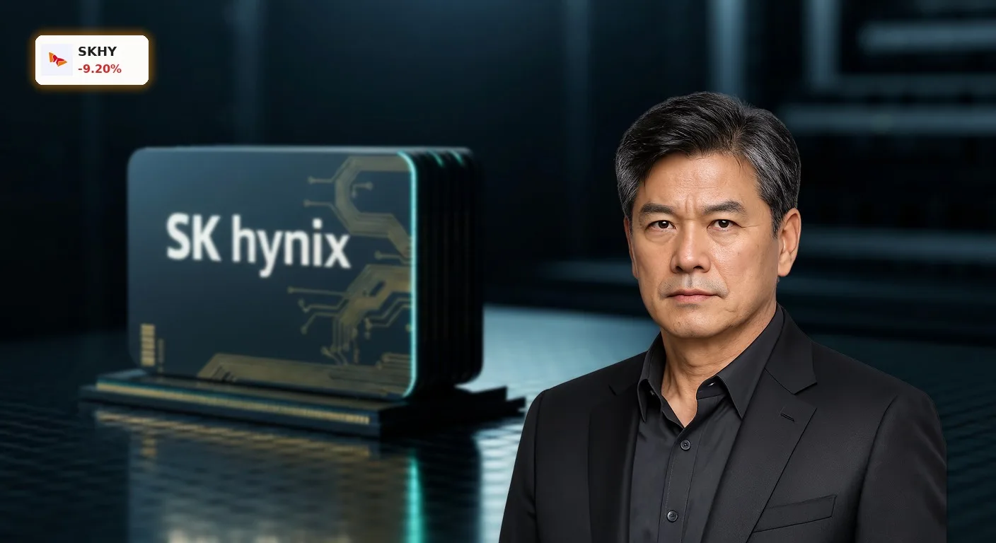 SK Hynix Quartal: Ein hochmoderner HBM-Speicherchip auf einem Silizium-Wafer im Reinraum.