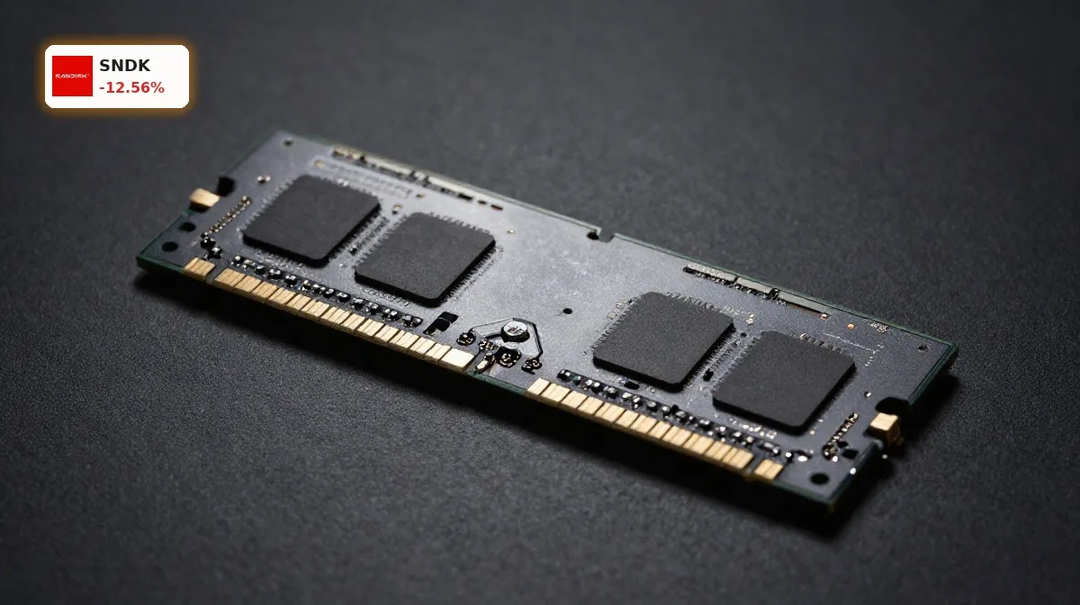 SanDisk Kurssturz -12.6%: Warnung und China-Sorgen 4 SanDisk Kurssturz: Nahaufnahme eines NAND-Speicherchips vor dunklem Hintergrund als Symbol für Druck im Memory-Sektor