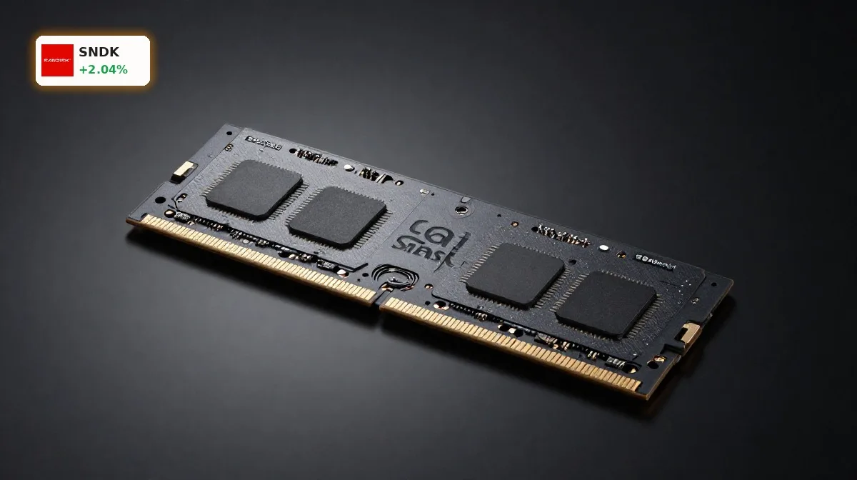 SanDisk Prognose: Boom trotz 2% Kursplus und Analystenlob 4 SanDisk Prognose: NAND-Speicherchip und SSD im Premium-Produktbild vor dunklem Hintergrund