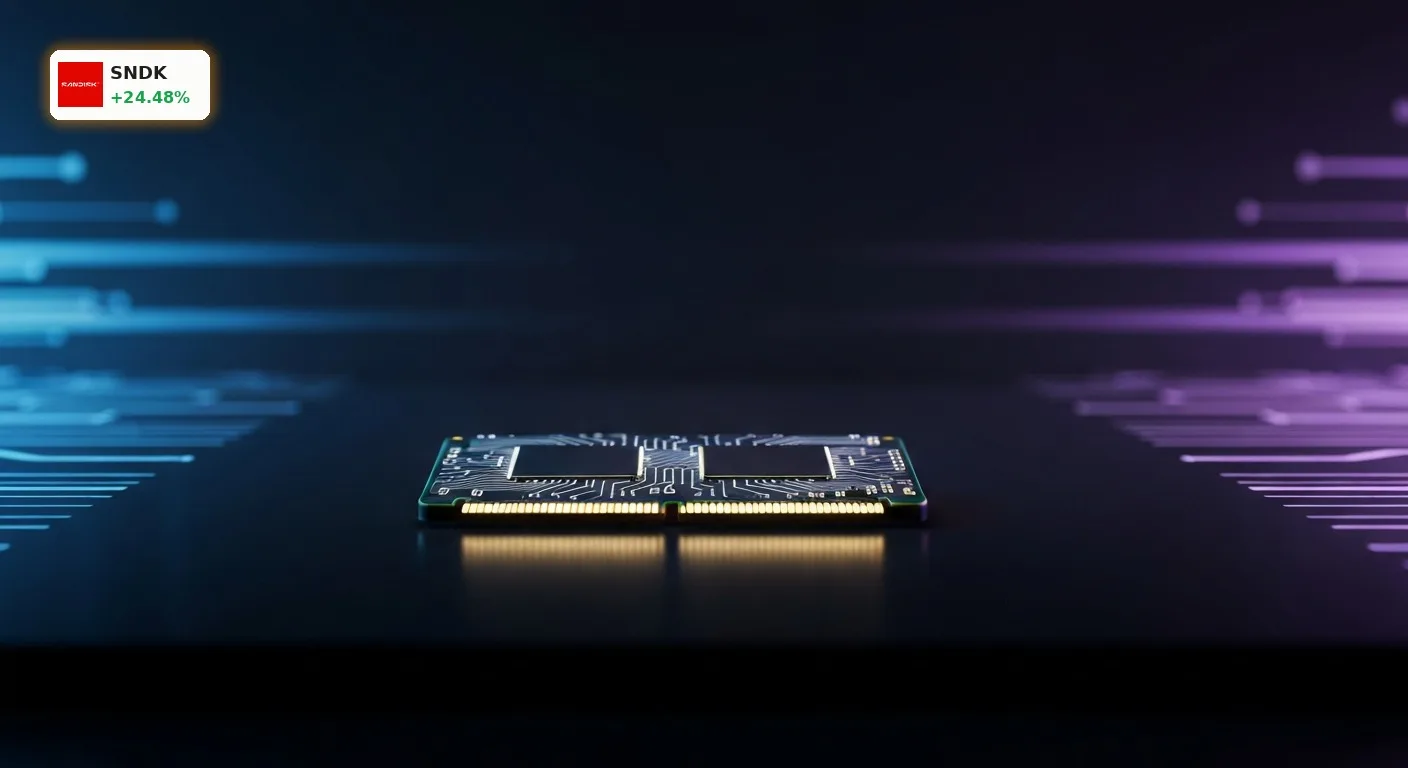 Modernes Solid-State-Drive mit leuchtenden Schaltkreisen, symbolisiert die KI-getriebene Erholung von SanDisk.