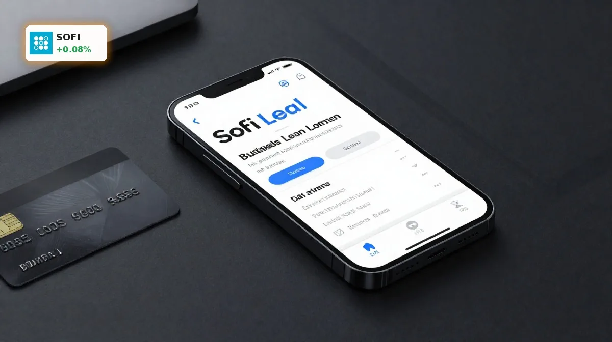 SoFi Unternehmenskredite: Chance für Small-Business-Wachstum 6 SoFi Unternehmenskredite auf Smartphone mit digitaler Kreditplattform für kleine Unternehmen im Premium-Look