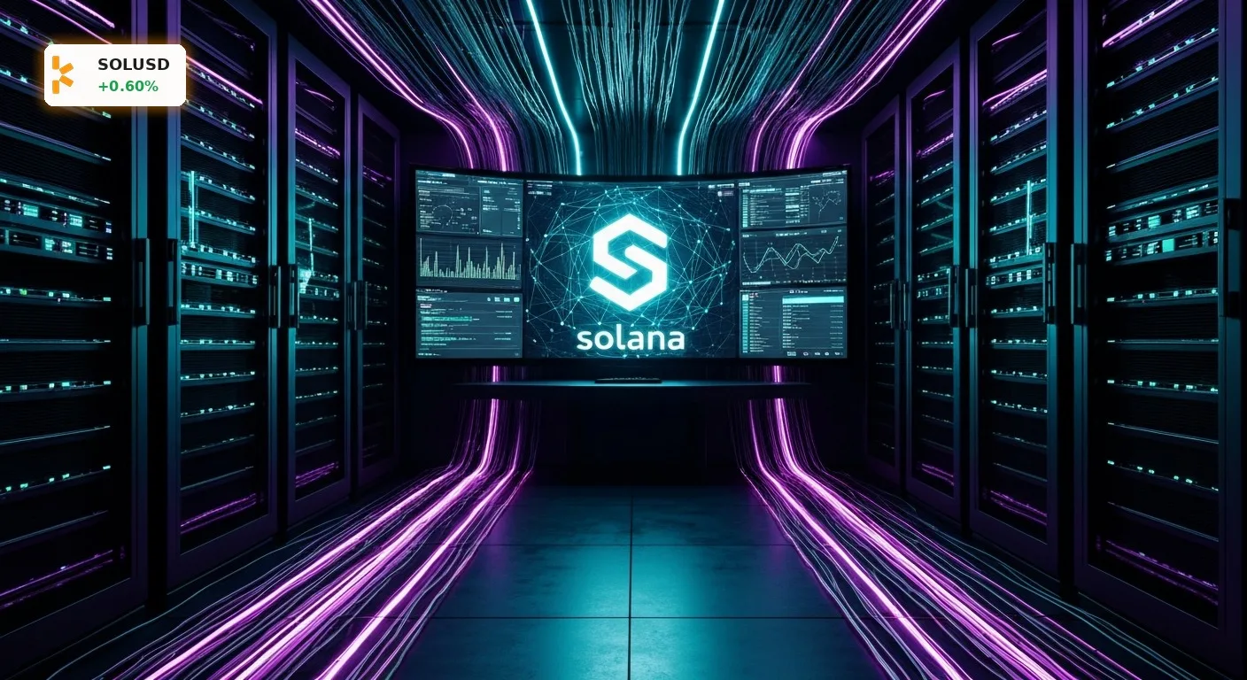 Solana Prognose: Rekord-Netzwerkdaten treffen auf Kurs-Stagnation 3 Solana Prognose: Ein moderner Serverraum mit leuchtendem Solana-Logo symbolisiert die starke Netzwerk-Aktivität.