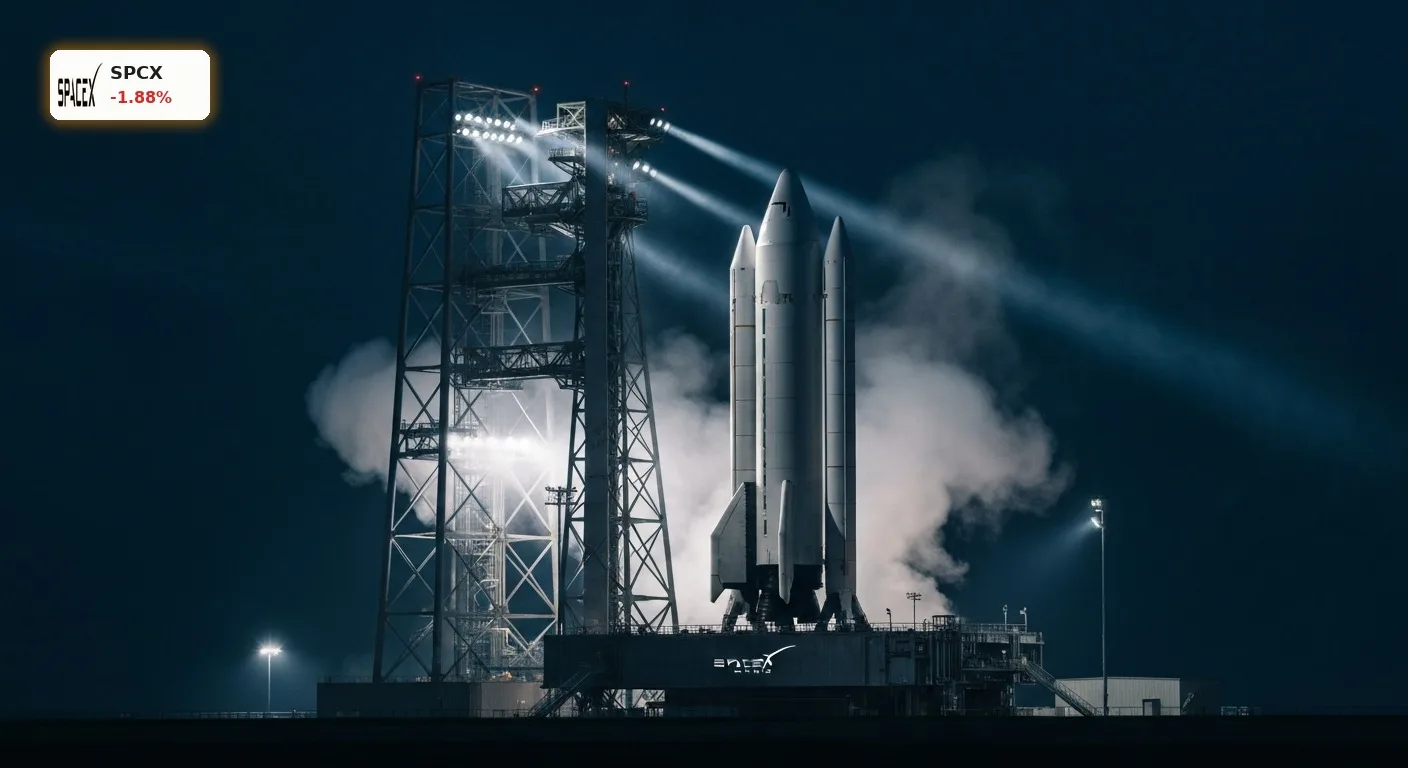 SpaceX Quartalszahlen bei -1,9%: Droht nun der große Lock-up-Schock? 3 Eine SpaceX-Rakete startbereit auf dem Launchpad vor der Veröffentlichung der SpaceX Quartalszahlen.