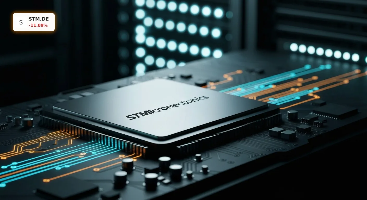 STMicroelectronics Quartalszahlen: Ein moderner Mikrochip für KI-Rechenzentren im Server-Einsatz.