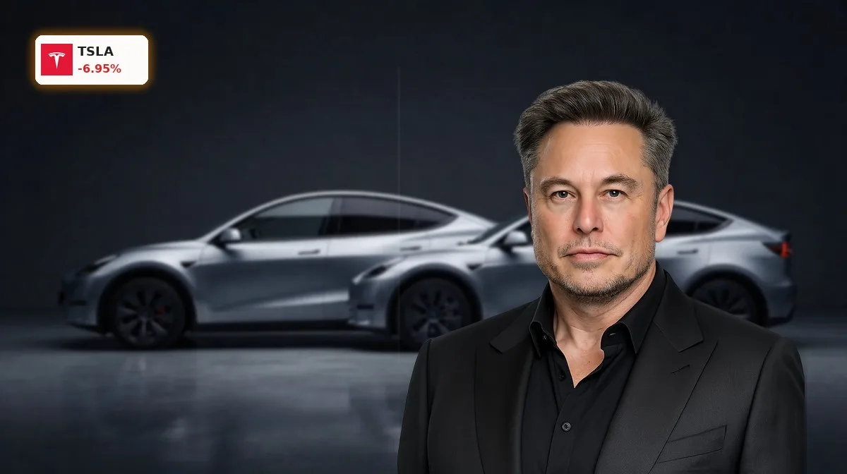 Tesla Auslieferungen mit Model Y und Model 3 als Fokus vor dunklem Studiohintergrund