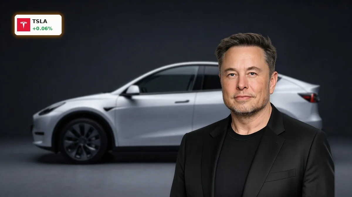 Tesla Robotaxi im Fokus, daneben Tesla Model Y L als neues Elektro-SUV mit langem Radstand im Studio
