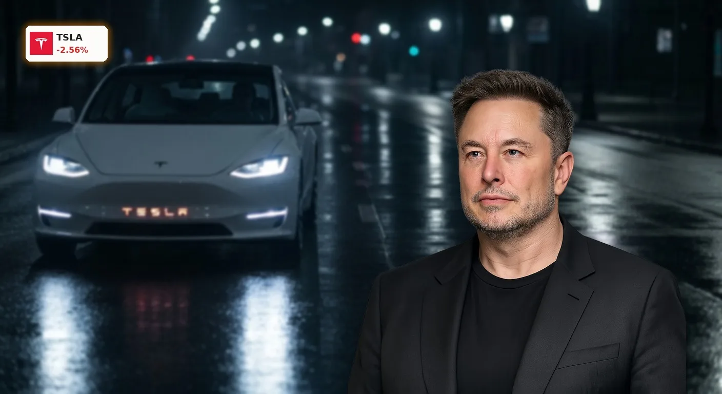 Tesla Quartalszahlen im Fokus: Aktie bricht vorab um 2,6% ein 5 Ein autonom fahrender Tesla bei Nacht vor der Bekanntgabe der Tesla Quartalszahlen.