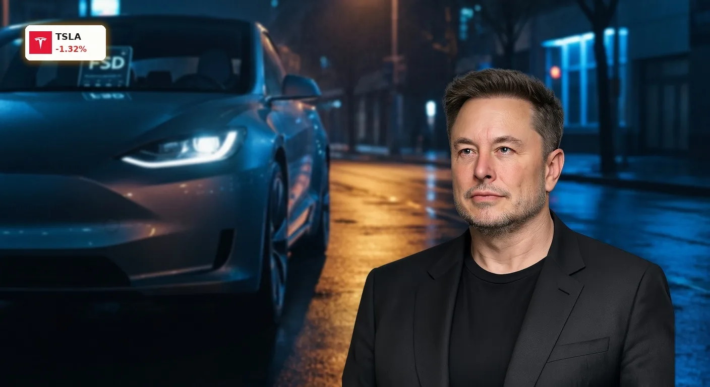 Ein autonom fahrender Tesla bei Nacht nach den schockierenden Tesla Quartalszahlen.