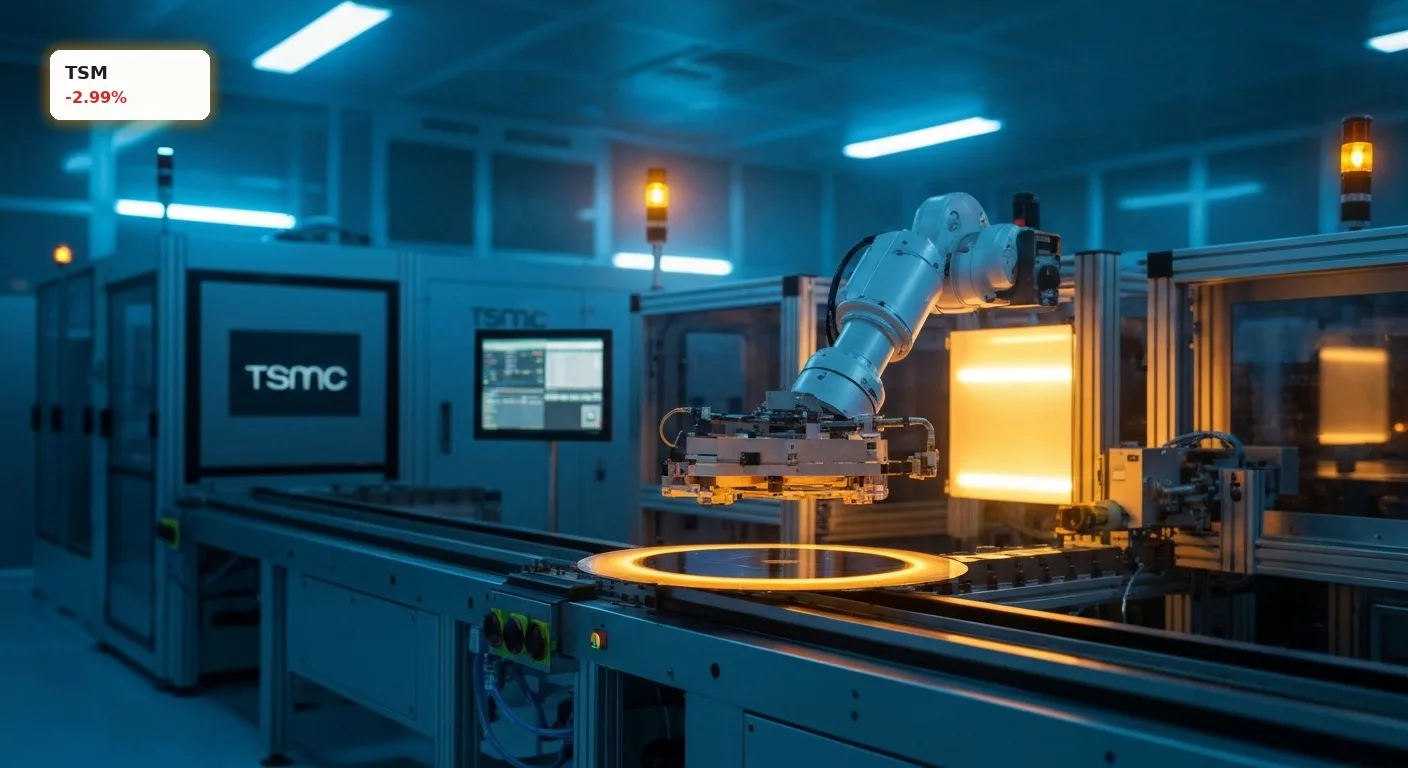 Modernste TSMC Chipfabrik nach dem TSMC Erdbeben mit dramatischer Warnbeleuchtung im evakuierten Reinraum.