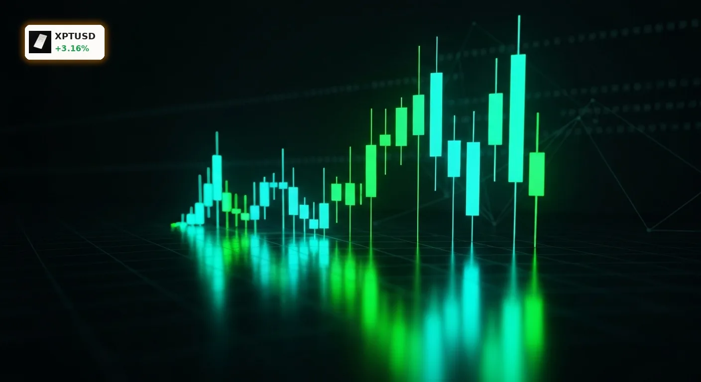 Ein grün leuchtender Candlestick-Chart symbolisiert den Kursausbruch für die Platin Aktie.