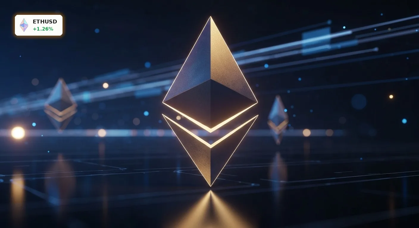 Ethereum Aktie springt über 1.900 Dollar: Neue Chance für Anleger? 3 Ethereum Aktie Kursentwicklung: Dreidimensionales, glänzendes Ethereum-Symbol in einer modernen, digitalen Finanzwelt.
