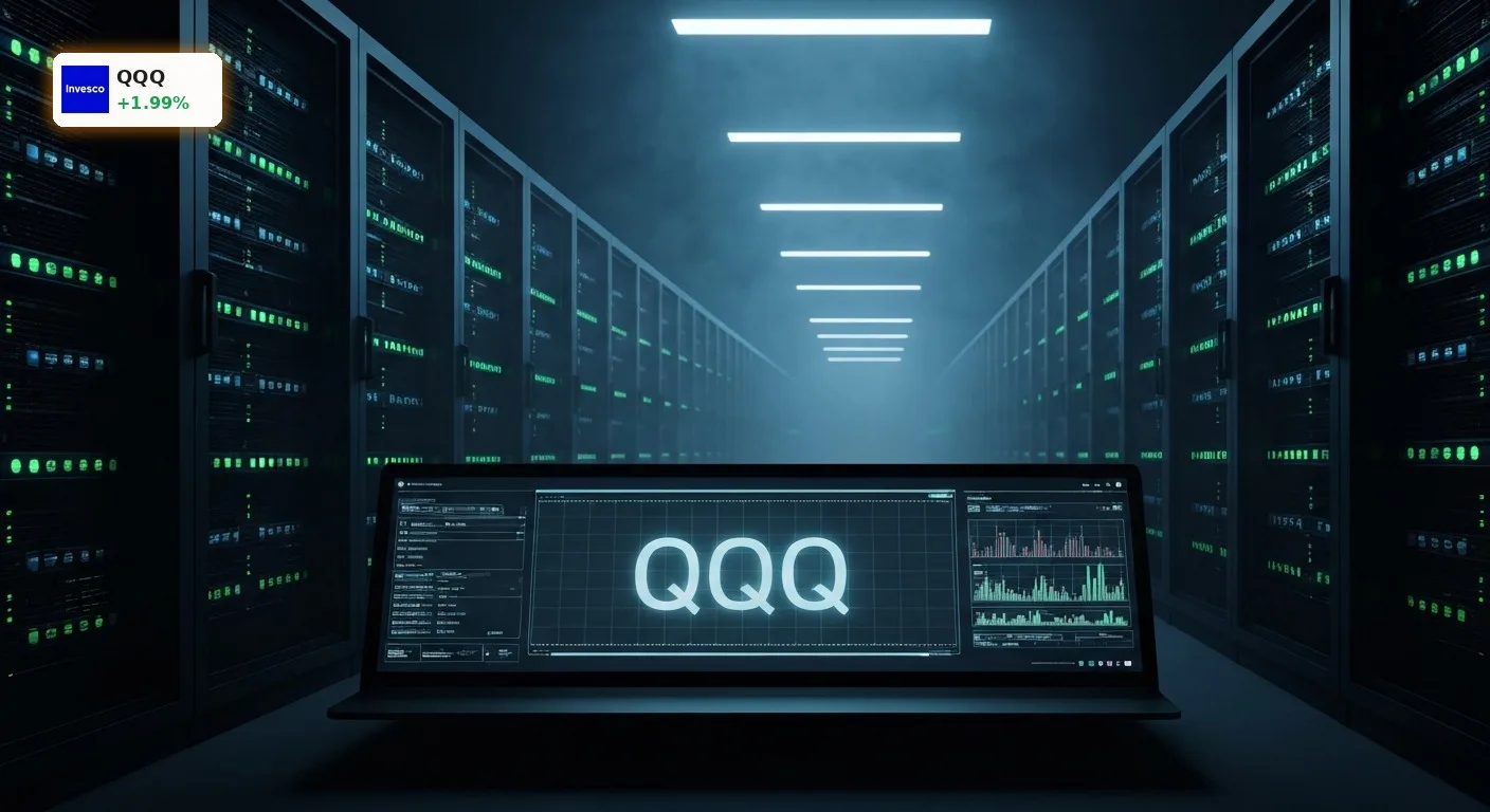 QQQ Aktie steigt um 2%: Tech-Giganten treiben den Nasdaq 100 an 5 Modernes Rechenzentrum mit leuchtenden Servern symbolisiert das Wachstum der QQQ Aktie im Tech-Sektor.