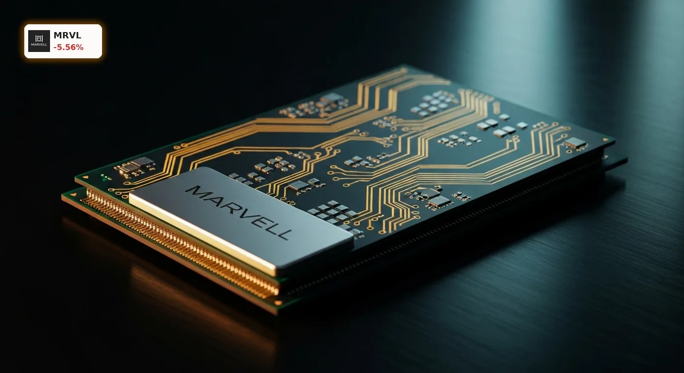 Marvell Technology Aktie -5,5%: Tech-Rutsch erfasst den Chip-Sektor 4 Marvell Technology Aktie: Ein hochmoderner Mikrochip für KI-Anwendungen im Reinraum-Studio.