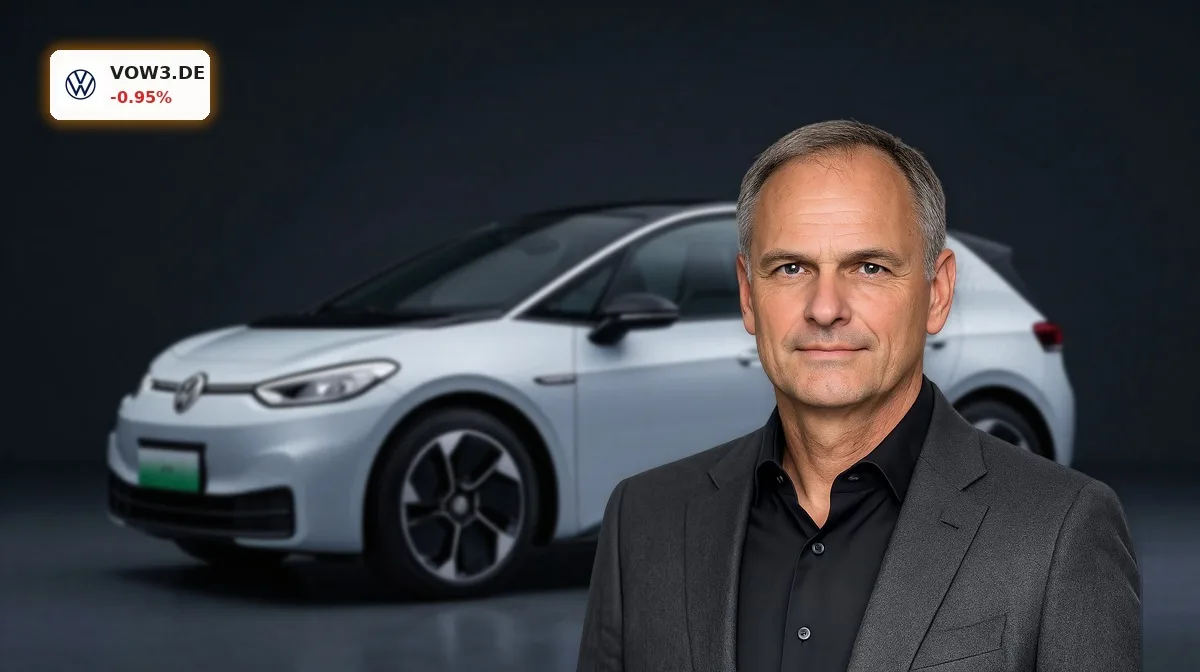Volkswagen Sparpaket im Fokus: moderner VW-Stromer vor dunklem Studiohintergrund als Symbol für den Konzernumbau