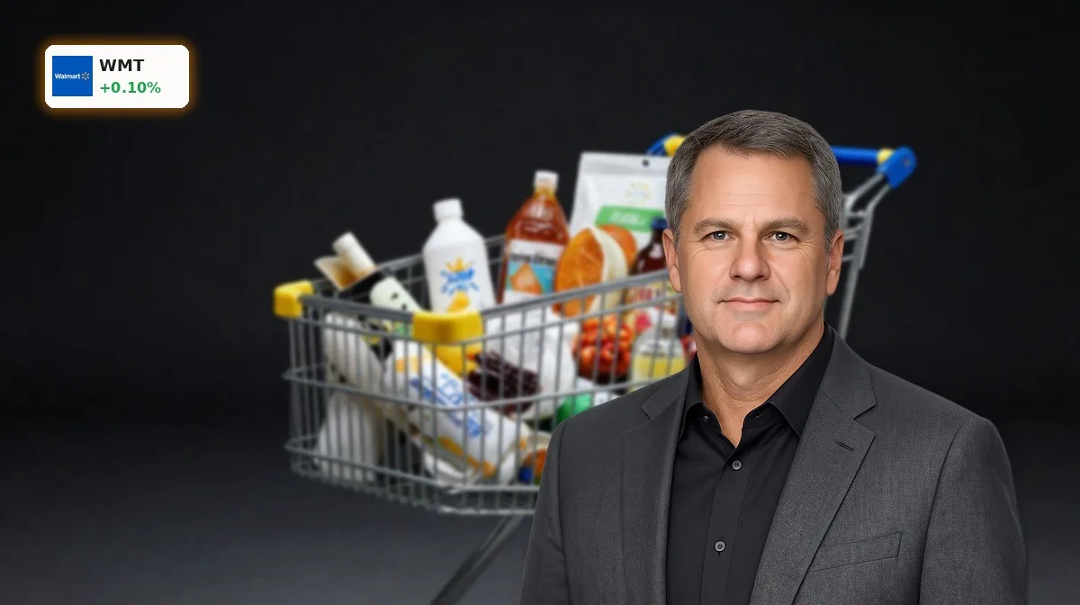 Walmart Prognose unter Druck: Einkaufswagen mit Produkten vor dunklem Hintergrund als Symbol für schwächere Umsätze