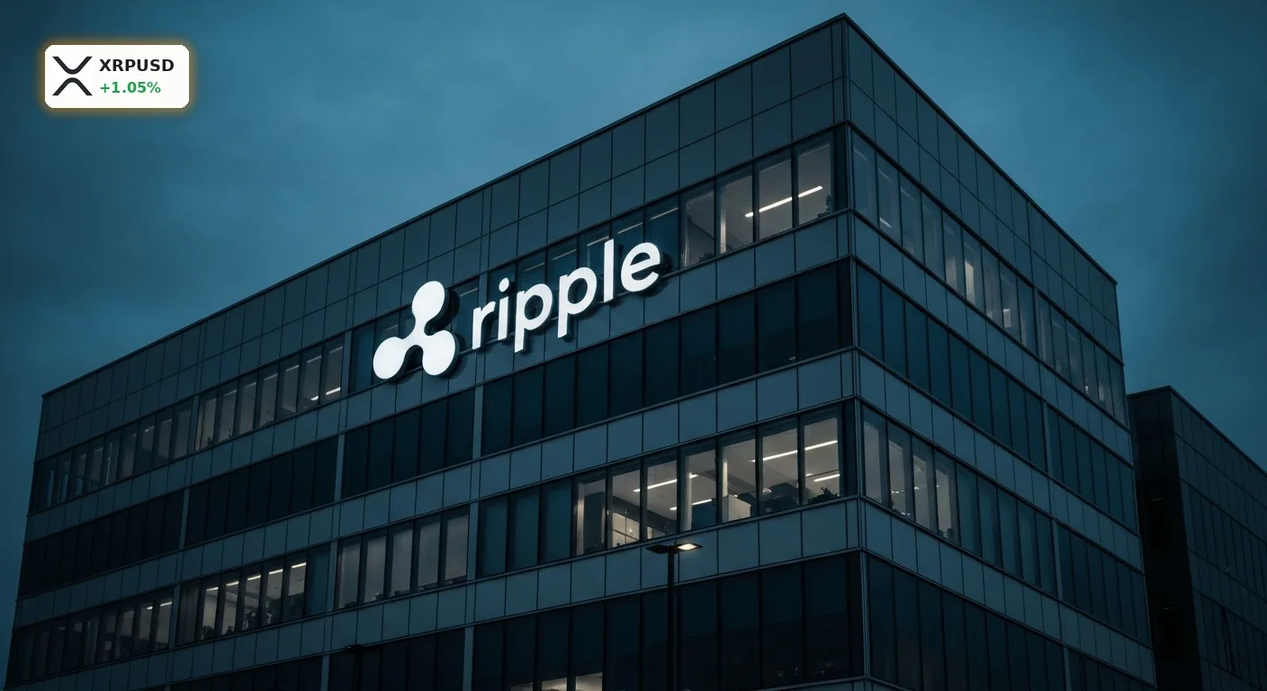 Ripple UK Taskforce: Bringt die neue Allianz den XRP-Ausbruch? 3 Ripple UK Taskforce Hauptquartier bei Daemmerung mit leuchtendem Logo