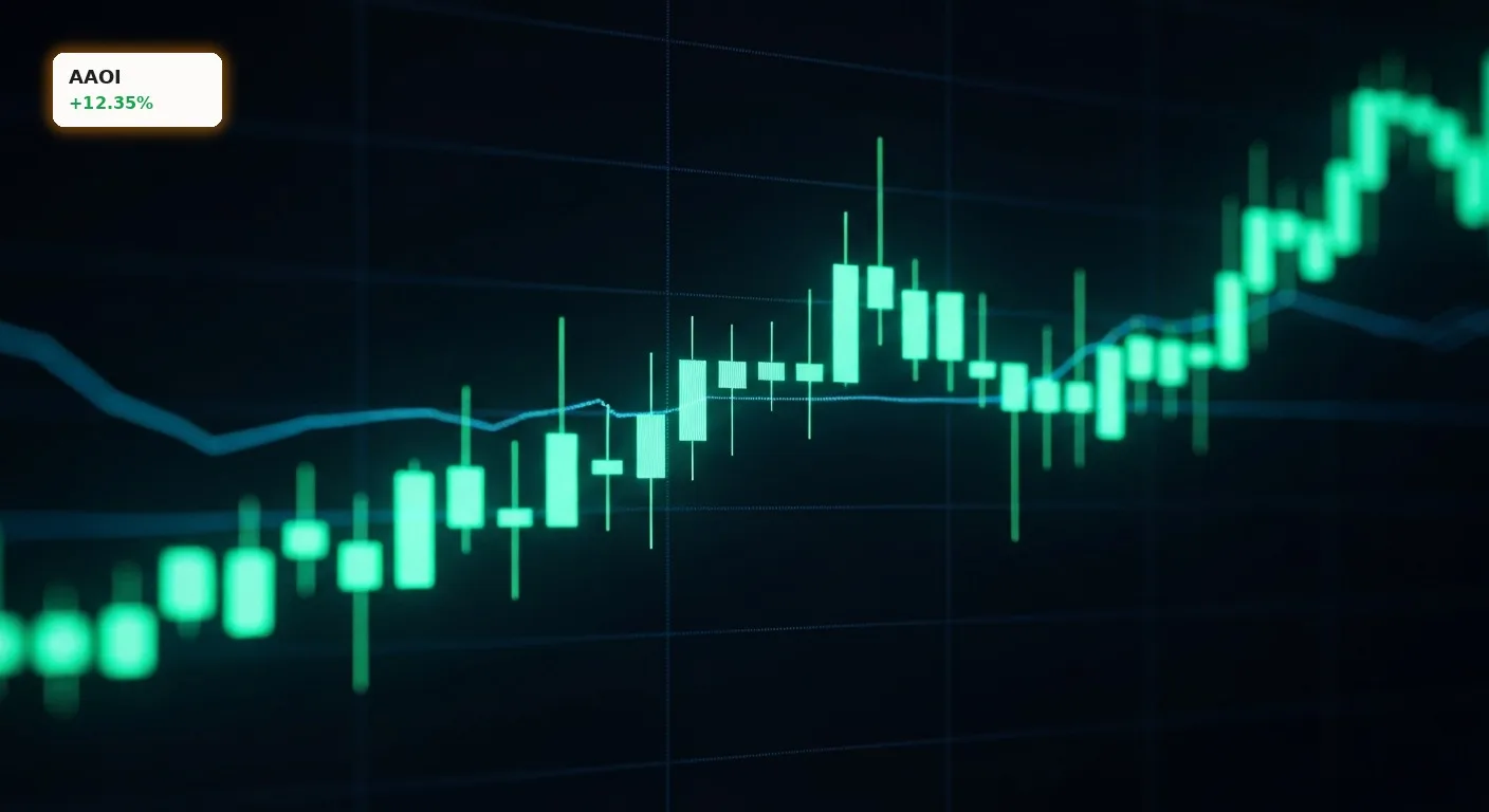 Applied Optölectronics Quartal: Aktie schießt um +12% nach Rekord hoch 2 Stilisierter Candlestick-Chart zeigt starken Anstieg der Applied Optoelectronics Quartal Aktie.