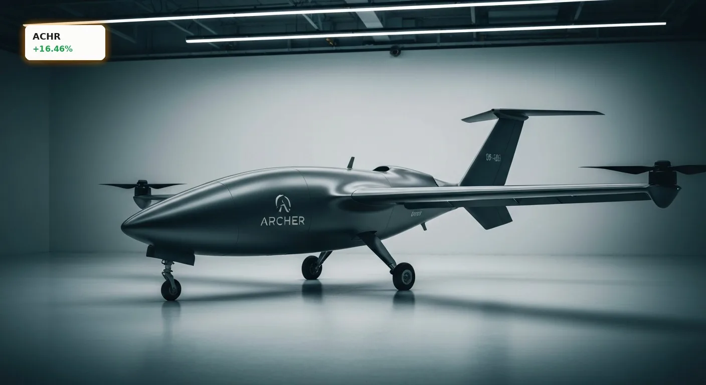 Archer Aviation Akquisition: +16% Rallye nach Boeing-Deal und KI-Plattform 3 Futuristisches eVTOL-Flugzeug von Archer Aviation im Studio, das die strategische Archer Aviation Akquisition symbolisiert.