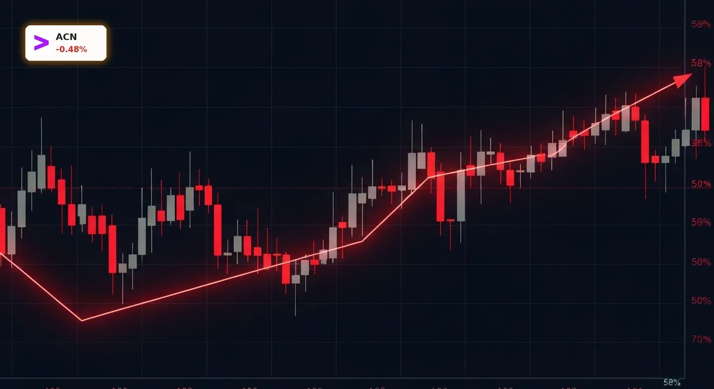 Accenture Verkauf: Zwei Fonds ziehen die Reißleine nach 58% Kursverlust 4 Stilisierter Candlestick-Chart zeigt starken Kursverfall, symbolisiert den Accenture Verkauf und Kursrückgang um 58%.