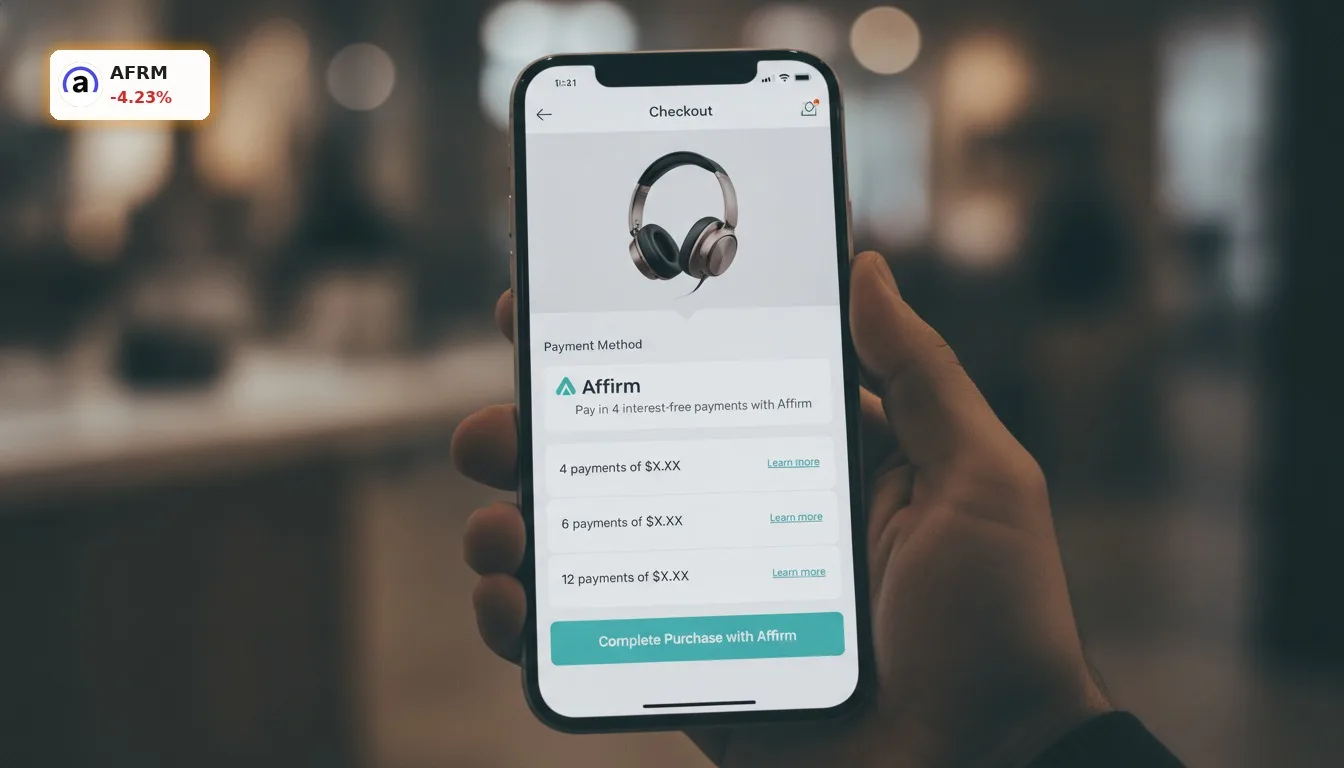 Smartphone-Bildschirm mit Affirm Holdings Quartal 'Buy Now, Pay Later' Zahlungsoption beim Online-Shopping.