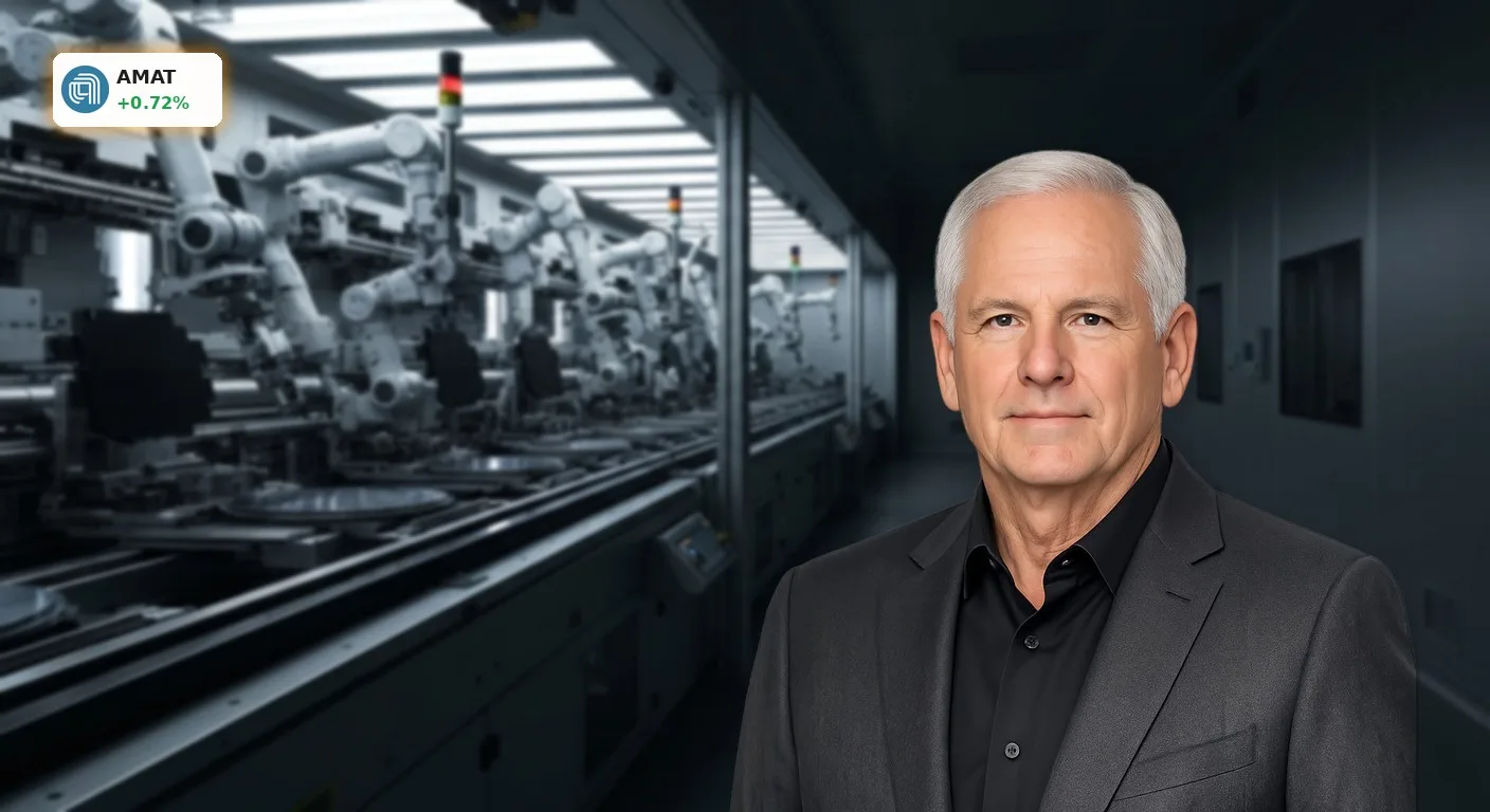 Hochmoderne Halbleiterfertigungsanlage in einem Reinraum, die die technologische Stärke von Applied Materials für zukünftige Quartalszahlen symbolisiert.