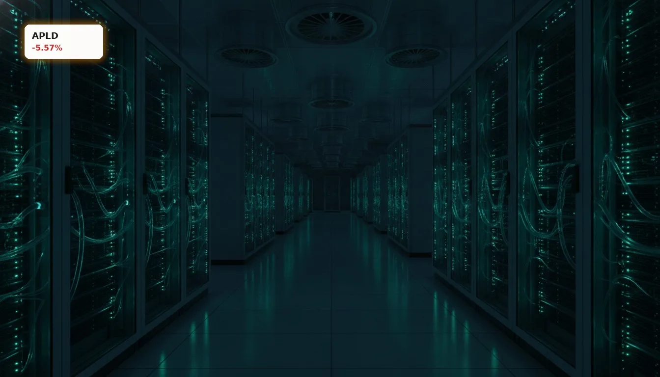 Modernes Rechenzentrum mit leuchtenden Server-Racks, das die Infrastruktur für Applied Digital Investoren darstellt.
