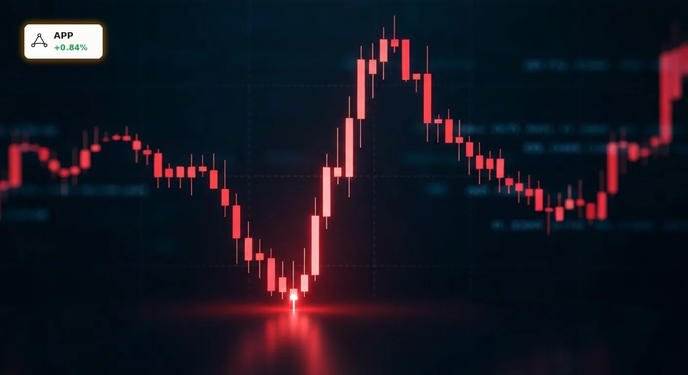 AppLovin Quartalszahlen: Stilisierter roter Candlestick-Chart zeigt deutlichen Kurssturz der Aktie.