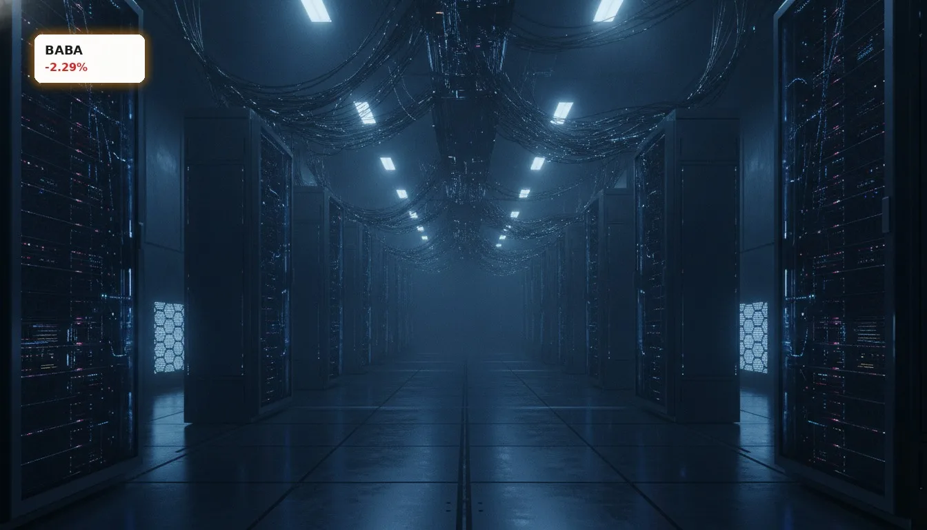 Alibaba Kapitalerhöhung: -2.3% Schock nach Rekordinvestition in KI 5 Futuristisches Rechenzentrum mit leuchtenden Server-Racks, symbolisiert die Alibaba Kapitalerhöhung für KI-Investitionen.