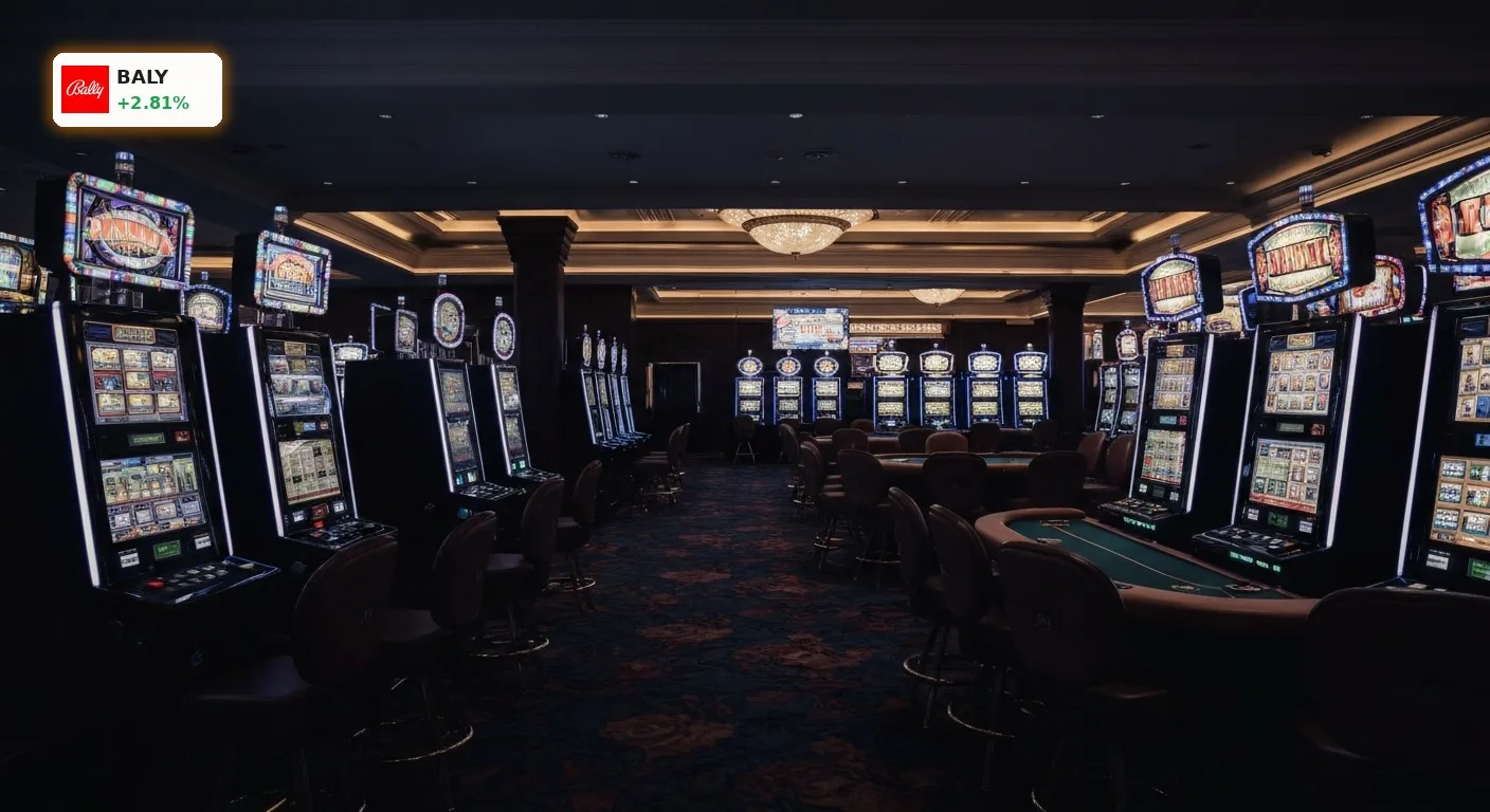 Bally's Corporation Finanzprobleme: Aktie erholt sich um 2.8% nach Warnung 4 Leeres Casino mit glühenden Spielautomaten und Pokertischen bei Nacht, symbolisiert Bally's Corporation Finanzprobleme.