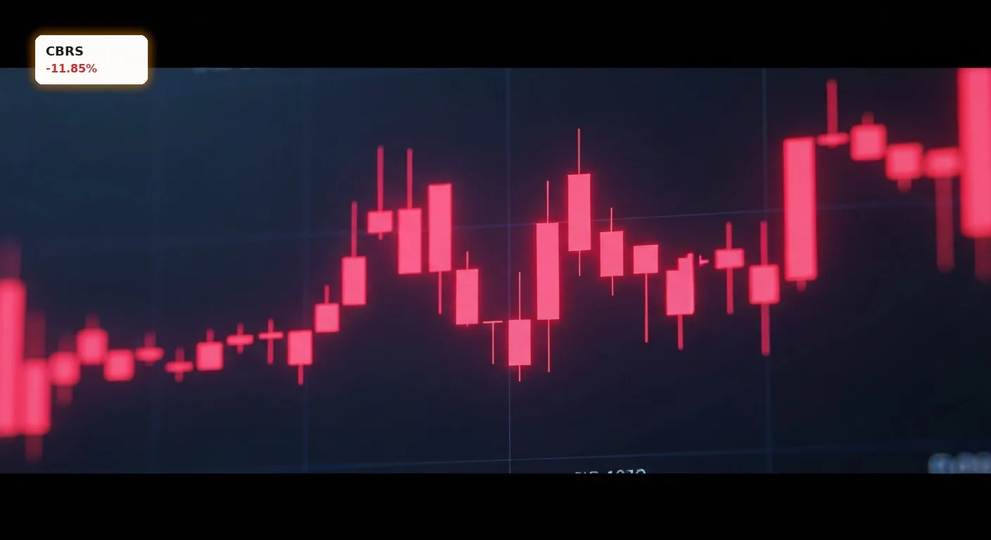 Cerebrus Systems Prognose: -11,8% Kursrutsch nach enttäuschender Aussicht 3 Stilisierter Candlestick-Chart mit starkem Kursrückgang und rotem Leuchten, symbolisiert die Cerebrus Systems Prognose.