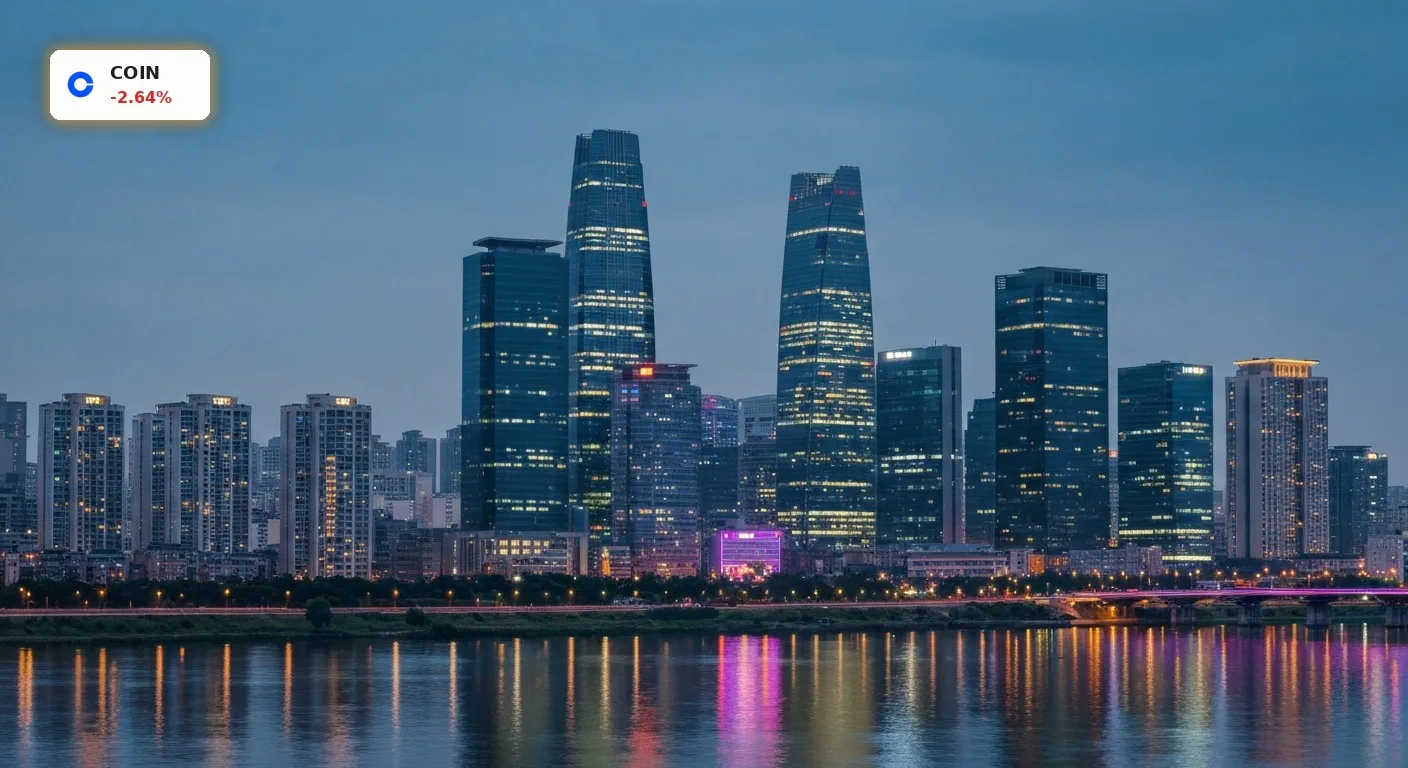Coinbase Expansion in Südkorea: Strategie nach -2.6% Kurs-Schock 4 Nächtliche Skyline von Seoul, Südkorea, symbolisiert die Coinbase Expansion in den asiatischen Markt.
