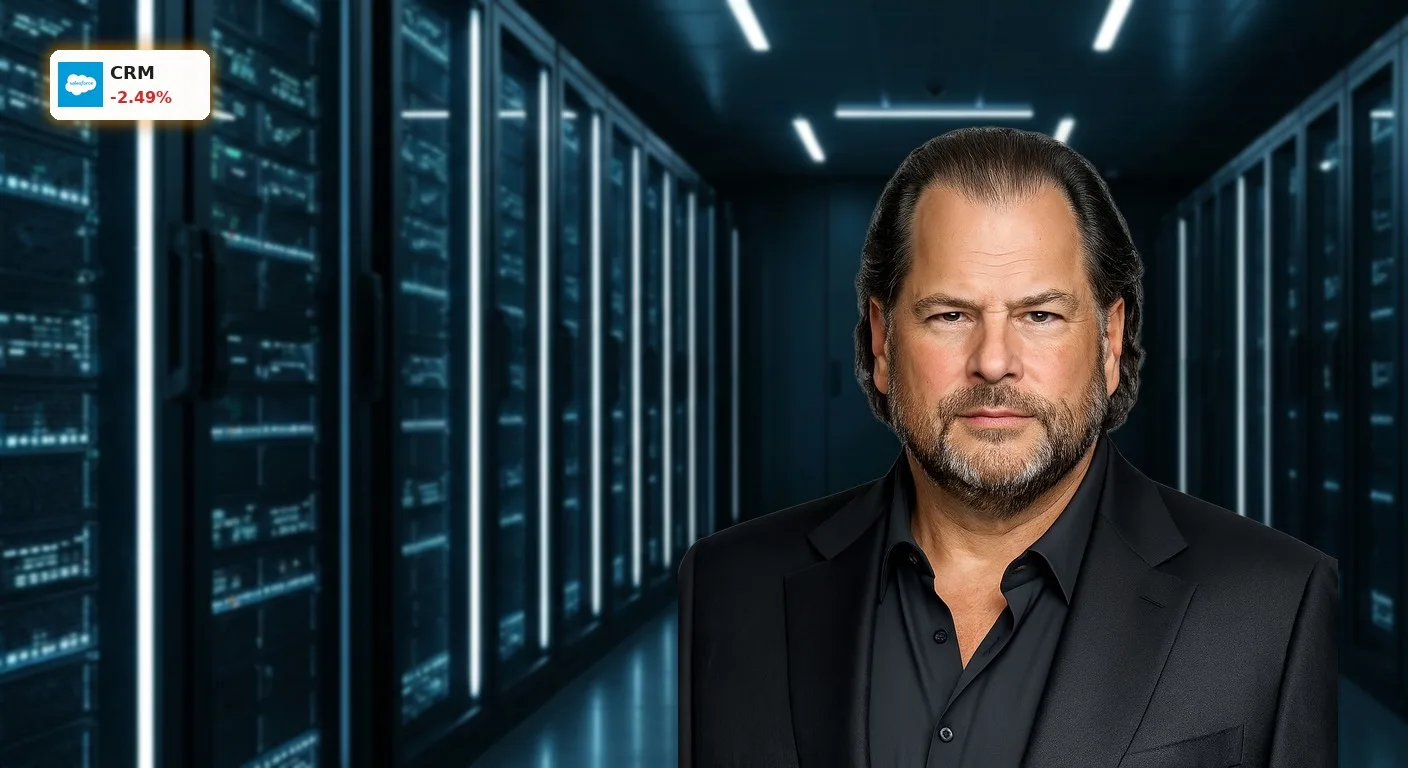Salesforce Kursziel: -2.5% Schock trotz Analysten-Anhebung vor Q-Zahlen 4 Futuristisches Rechenzentrum mit leuchtenden Server-Racks, symbolisiert das Potenzial von Salesforce Kursziel.