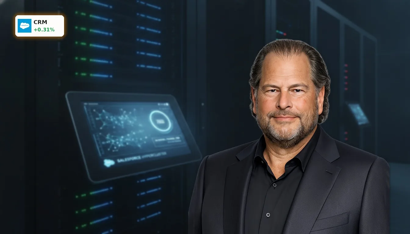 Salesforce Quartal: CRM trotzt Anleger-Nervosität und setzt auf KI 3 Serverraum mit leuchtenden Datenservern und abstrakten KI-Visualisierungen, die das Salesforce Quartal symbolisieren.