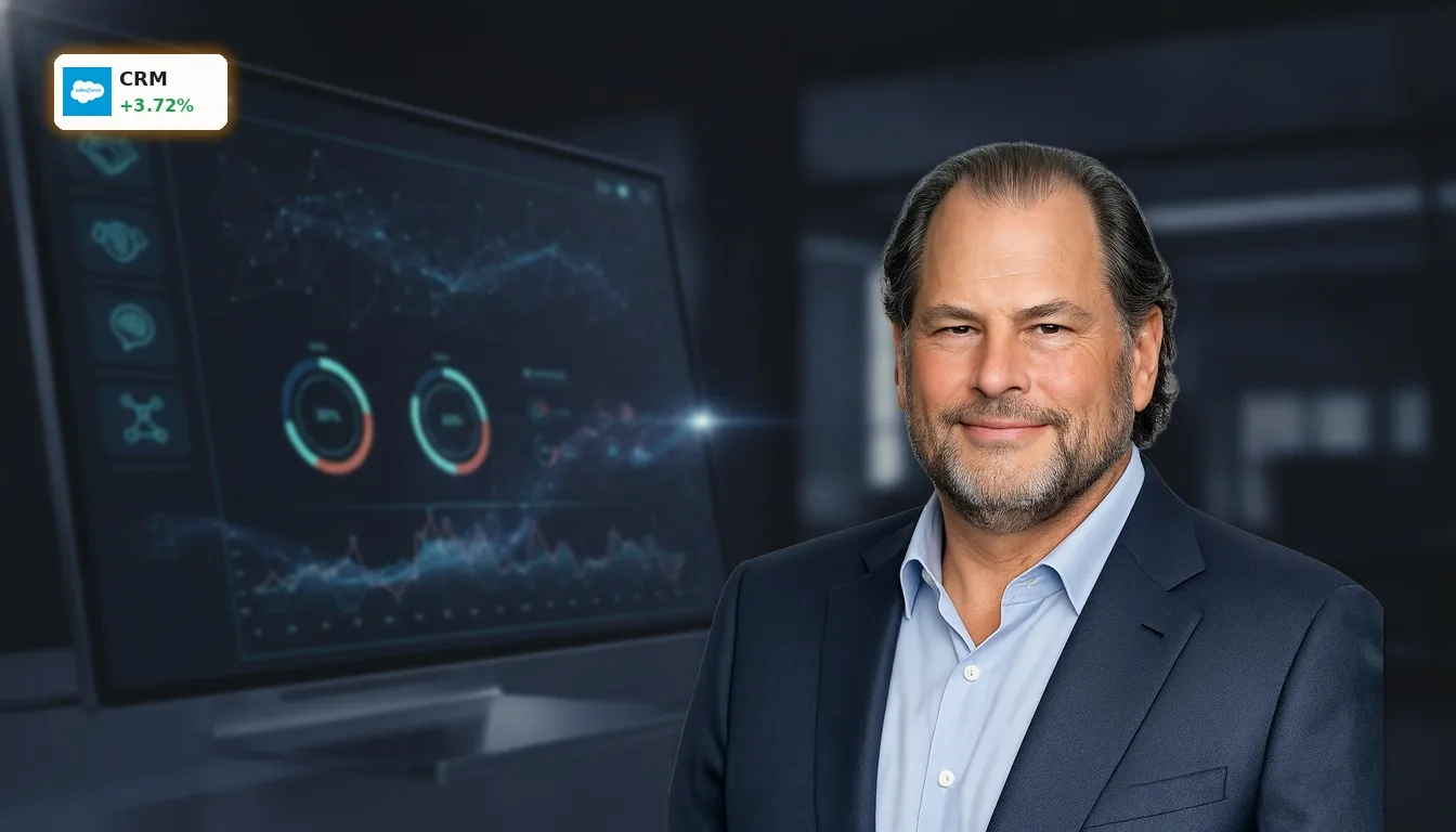 Modernes digitales Dashboard mit Salesforce CRM-Software und KI-Integration, symbolisiert starke Salesforce Quartalszahlen.