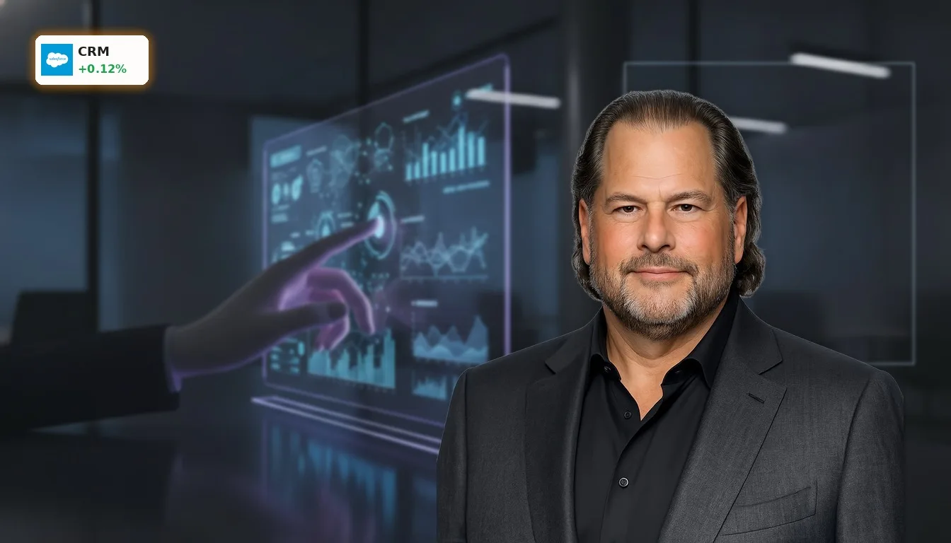Salesforce Quartalszahlen: KI-Boom treibt Aktie zu neuer Rallye 4 Holografisches User Interface mit KI-gestützten Datenanalysen, das den Erfolg der Salesforce Quartalszahlen symbolisiert.