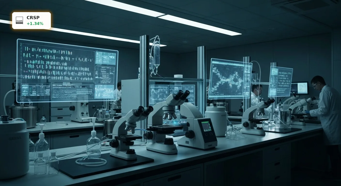 Modernes Gen-Editing-Labor mit High-Tech-Ausrüstung, symbolisiert den Erfolg von CRISPR Therapeutics Quartal.