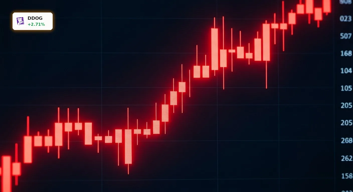Roter Candlestick-Chart, der einen starken Kursabsturz symbolisiert, im Kontext der Datadog Quartalszahlen.