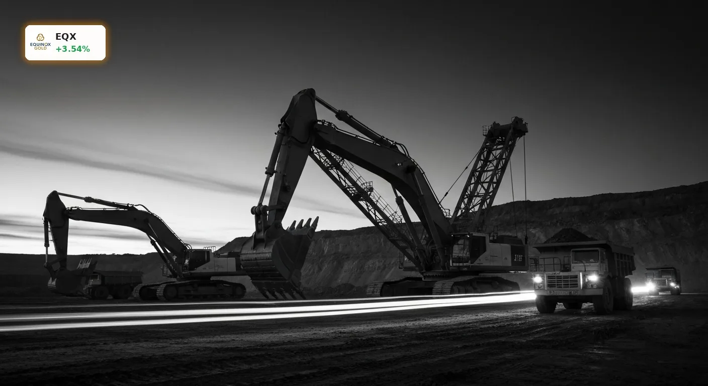 Massiver Tagebau einer Goldmine bei Dämmerung, der die Produktionsstätte von Equinox Gold Quartal darstellt.