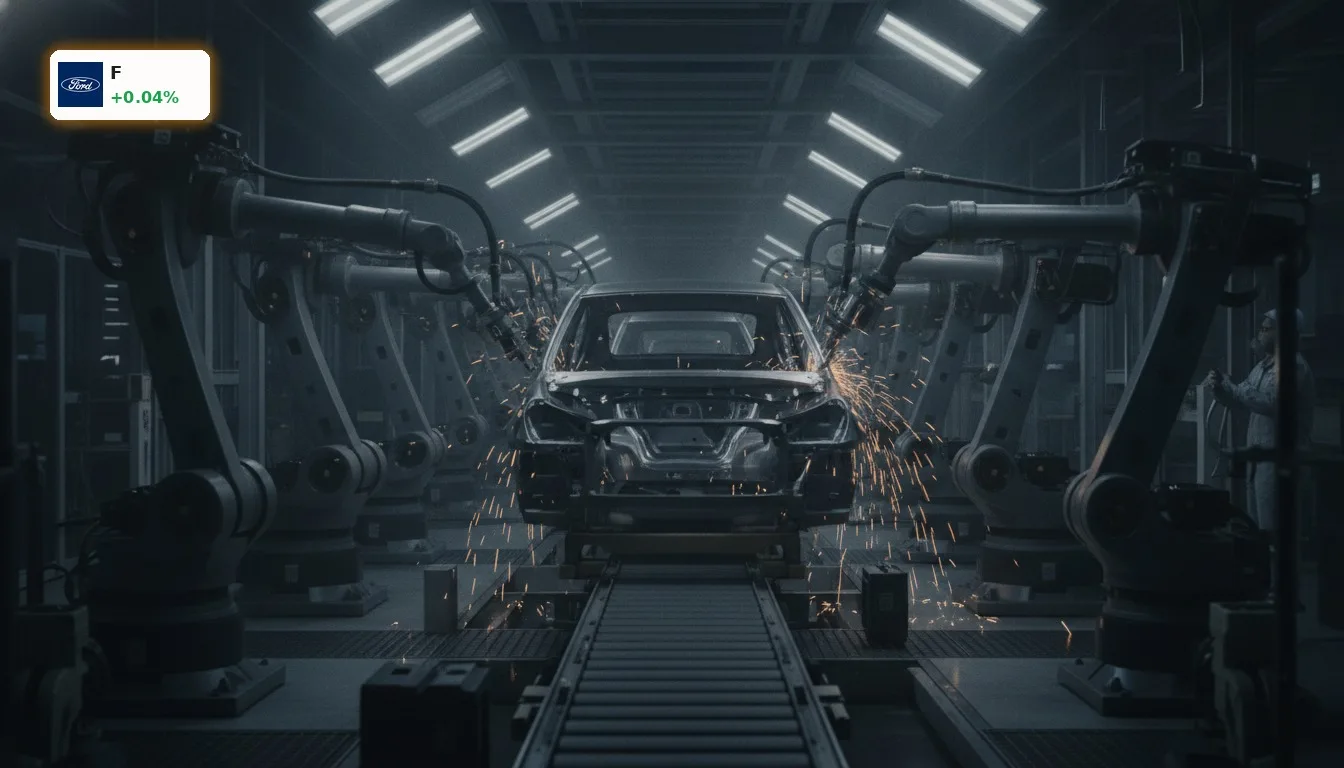 Moderne Ford Automobil-Montagelinie in einem Werk, die die Auswirkungen von Ford Zöllen auf die Produktion illustriert.