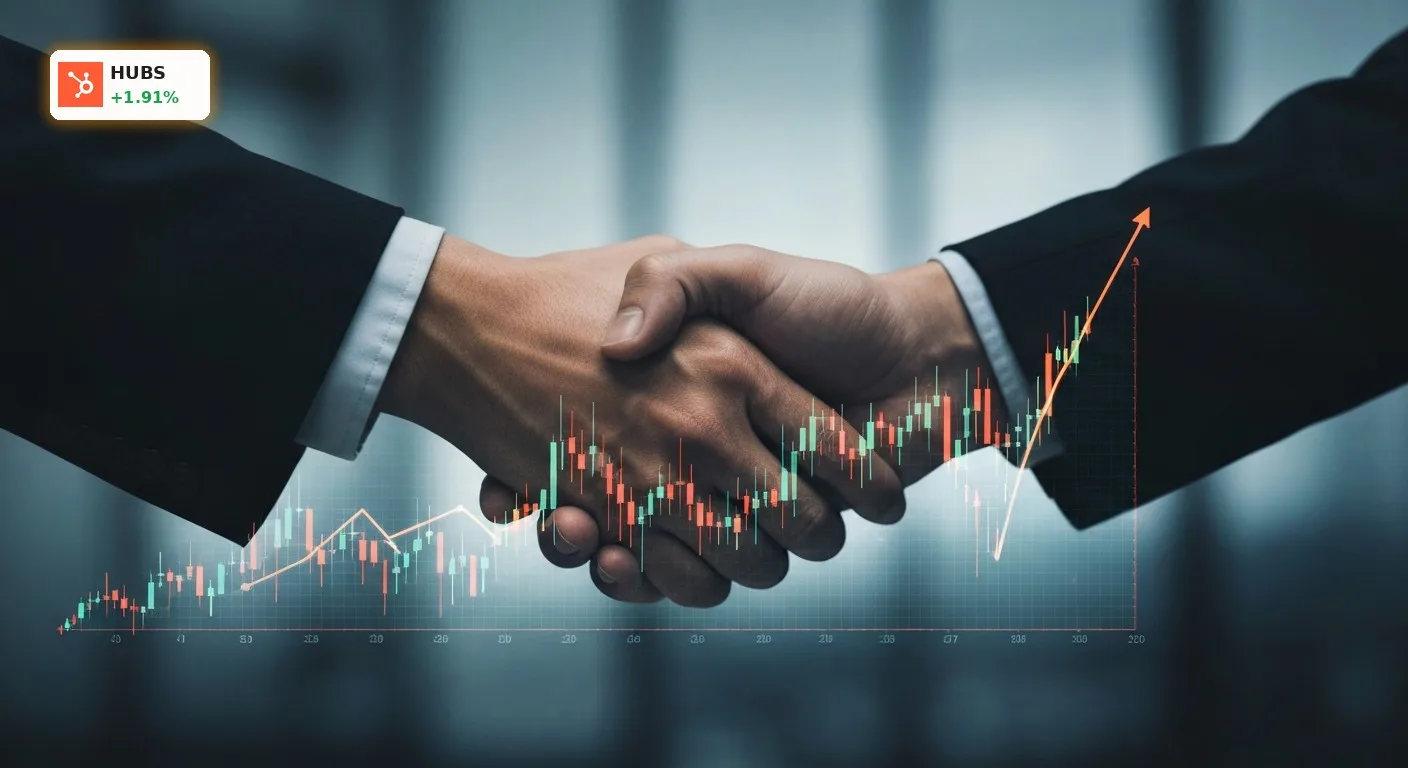 HubSpot Insider-Kauf: +1.9% Chance nach 52% Kursrutsch? 5 Zwei Hände schütteln sich über einem stilisierten, aufsteigenden Börsenkurs, symbolisierend einen HubSpot Insider-Kauf.