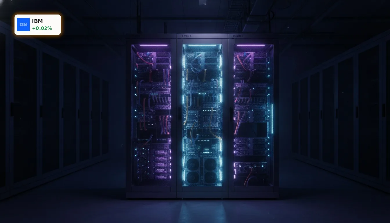 IBM Quartalszahlen: KI-Hoffnung trifft auf Insider-Verkaufsabsichten 3 Ein beleuchtetes Server-Rack in einem dunklen Rechenzentrum symbolisiert die IBM Quartalszahlen im Technologiebereich.