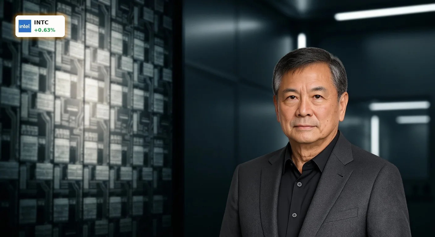 Nahaufnahme eines modernen Intel Silizium-Wafers mit komplexen Mikrochip-Schaltkreisen in einem Reinraum.