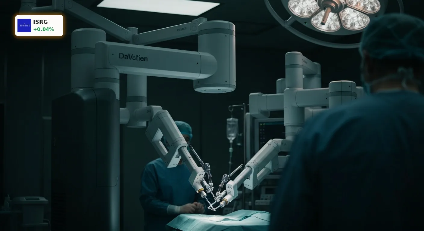 Intuitive Surgical Geschäftsaussichten: Baron Capital sieht trotz Herausforderungen langfristiges Potenzial 3 DaVinci Operationsroboter bei einem chirurgischen Eingriff, symbolisiert die Intuitive Surgical Geschäftsaussichten.