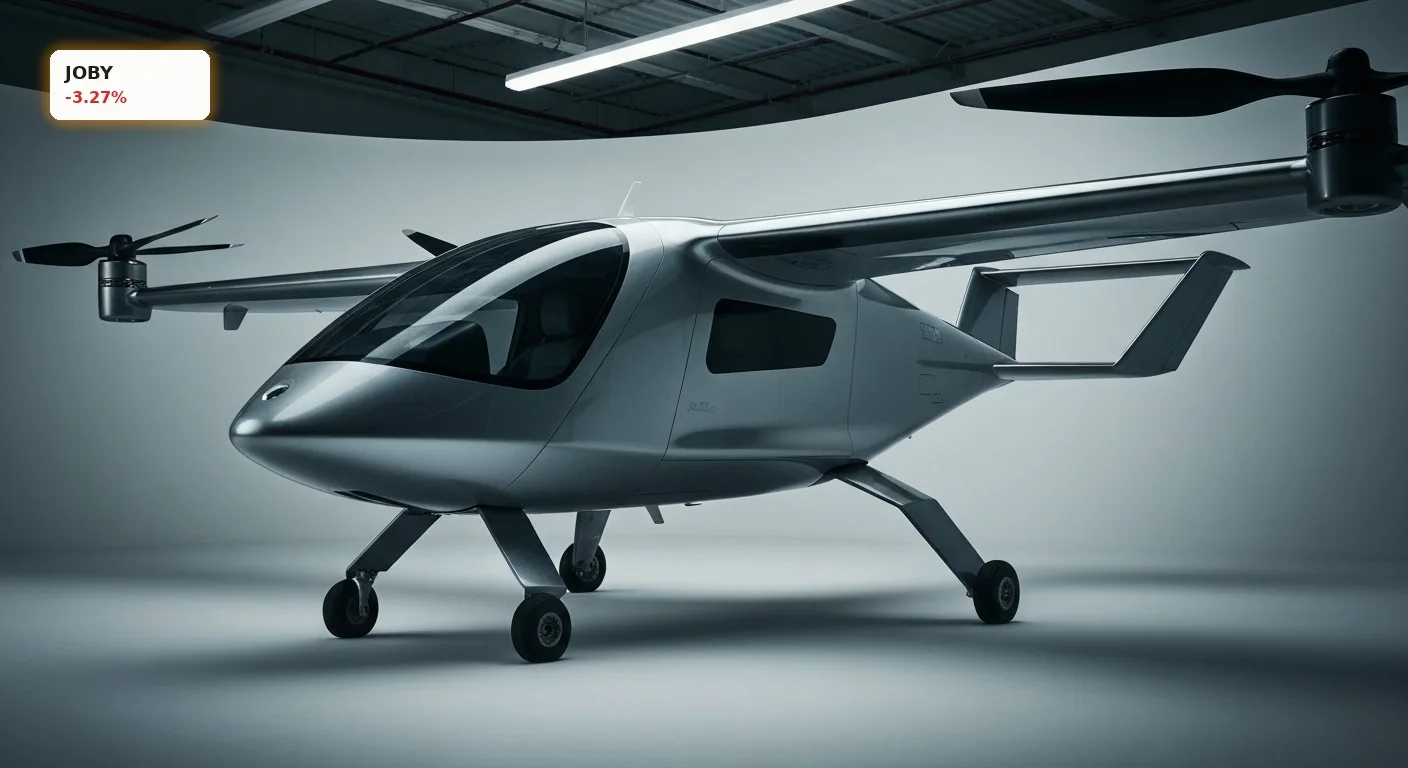 Joby Aviation Übernahme: -3,3% Schock trotz Rüstungsdeal und Partnerschaften 3 Futuristisches Joby Aviation eVTOL-Flugzeug in einem Hightech-Studio, symbolisiert die Joby Aviation Übernahme.