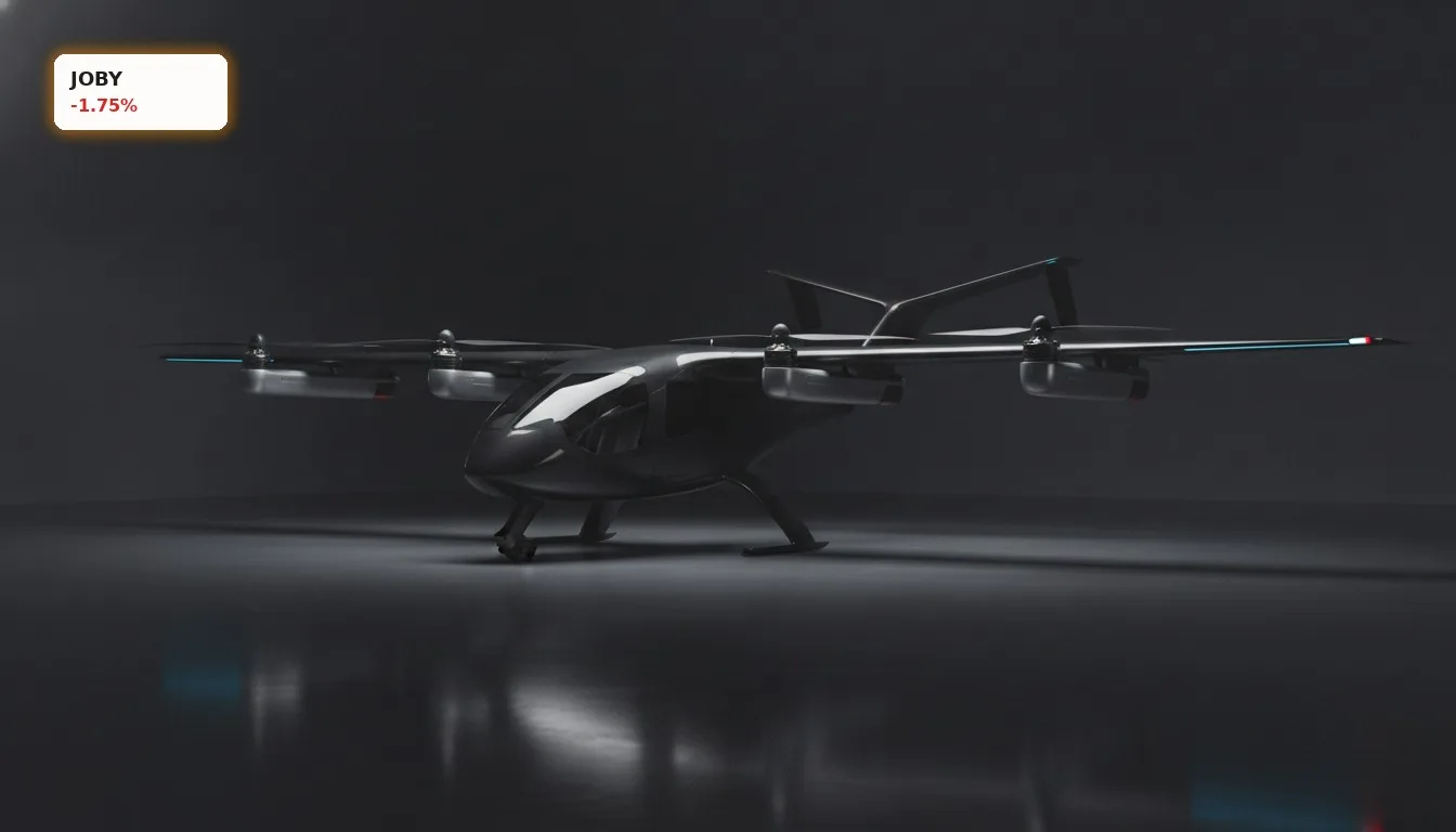 Joby Aviation Finanzen: -1.8% Kursrutsch trotz starker Bilanz und Akquisition 4 Futuristisches Joby Aviation S4 eVTOL Flugtaxi in einem eleganten Studio, das die Joby Aviation Finanzen symbolisiert.