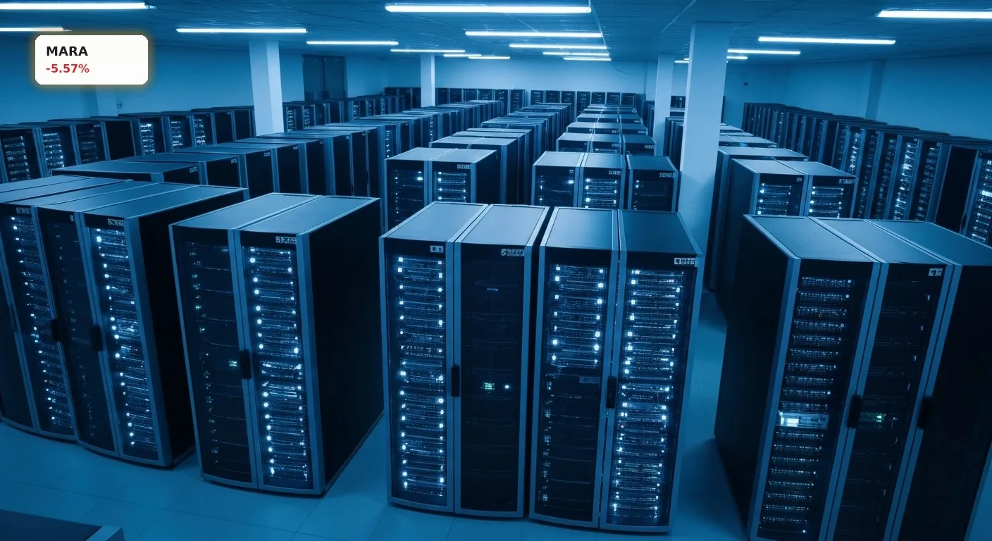 Modernes Rechenzentrum mit leuchtenden Server-Racks für MARA Holdings KI-Infrastruktur