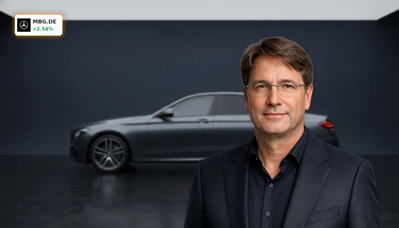 Mercedes-Benz Bewertung: +2.54% Rallye und Licht am Horizont 4 Luxuriöse Mercedes-Benz E-Klasse Limousine in modernem Studio, symbolisiert die Mercedes-Benz Bewertung und Qualität.