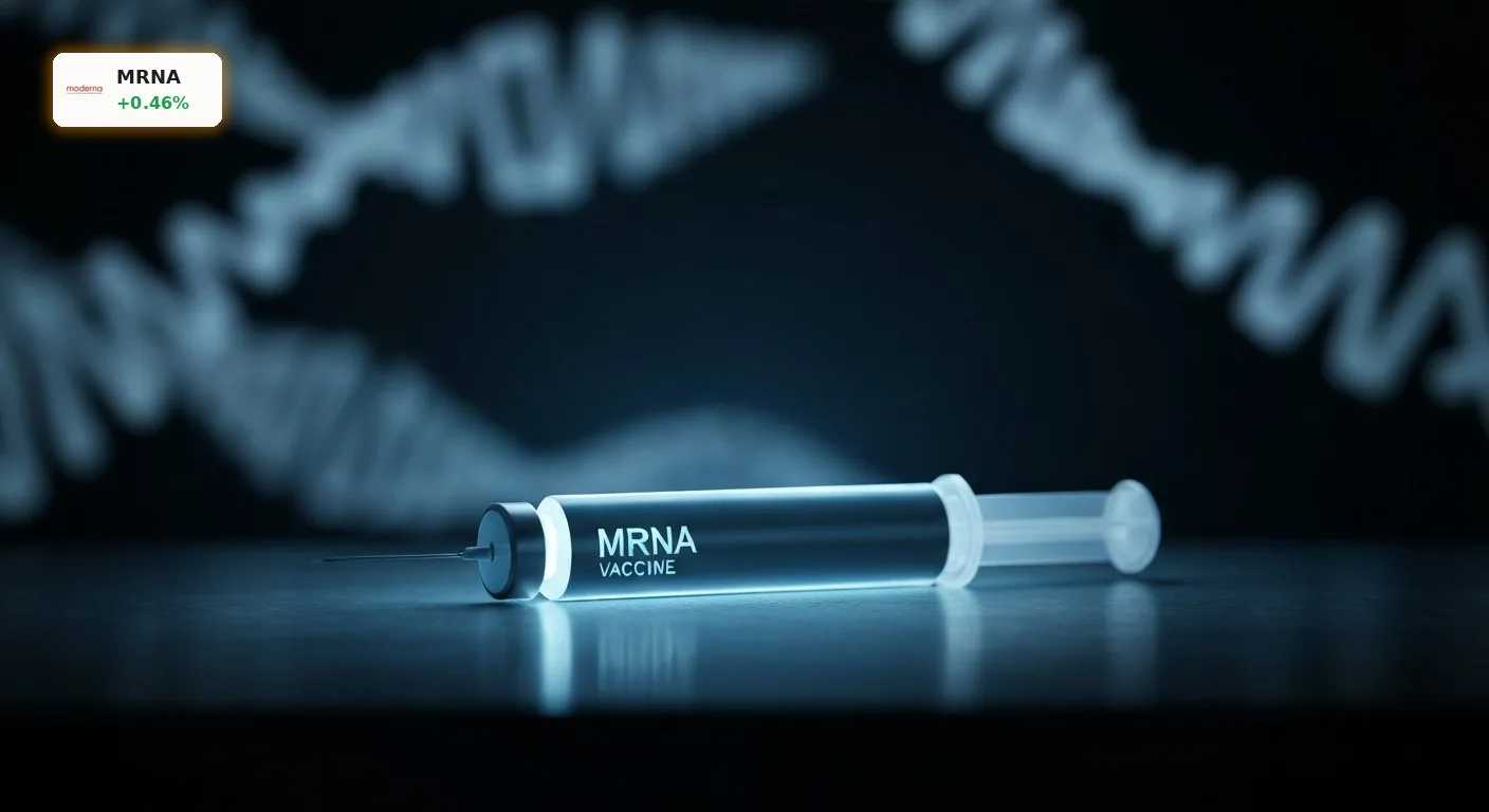 Moderna Zulassung: FDA genehmigt mRNA-Grippeimpfstoff – Aktie crasht um 3,4% 2 Futuristisches mRNA-Impfstofffläschchen, das Innovation und die Moderna Zulassung des Grippeimpfstoffs symbolisiert.