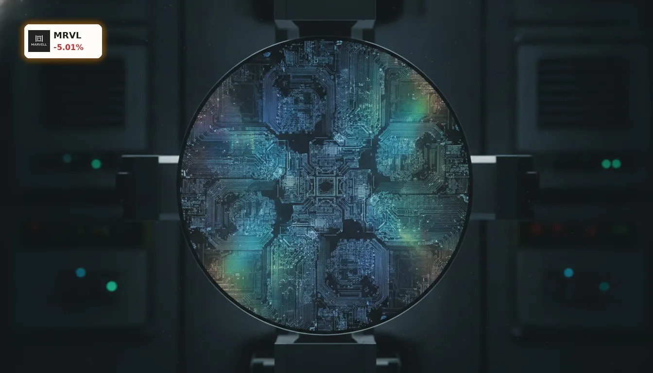Marvell Google Deal: Aktie fällt 5% trotz Milliarden-Chance 3 Nahaufnahme eines glänzenden Silizium-Wafers mit Mikrochips, symbolisch für den Marvell Google Deal.