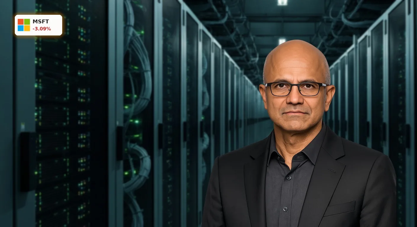 Moderne Serverräume eines Rechenzentrums, die das Rückgrat der Microsoft Cloud bilden, mit blauen und grünen Lichtern.